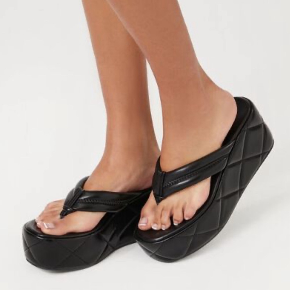 Black Faux Leather Quilted Wedges